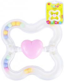 Chrastítko baby srdce s kuličkami pastelové transparentní pro miminko plast